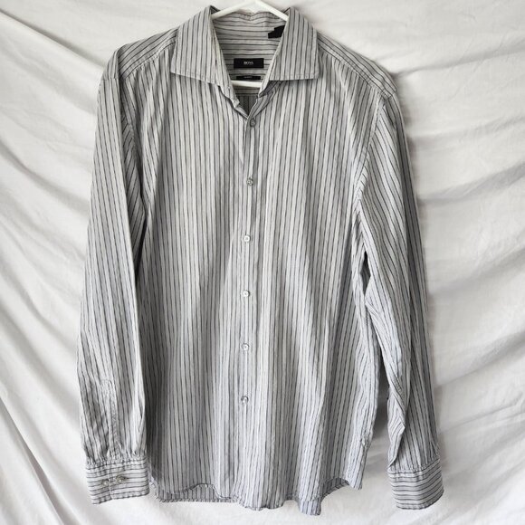 Hugo Boss Other - Hugo Boss Mens Slim Fit Button Down Long Sleeve Shirt Blue with Stripes 17.5